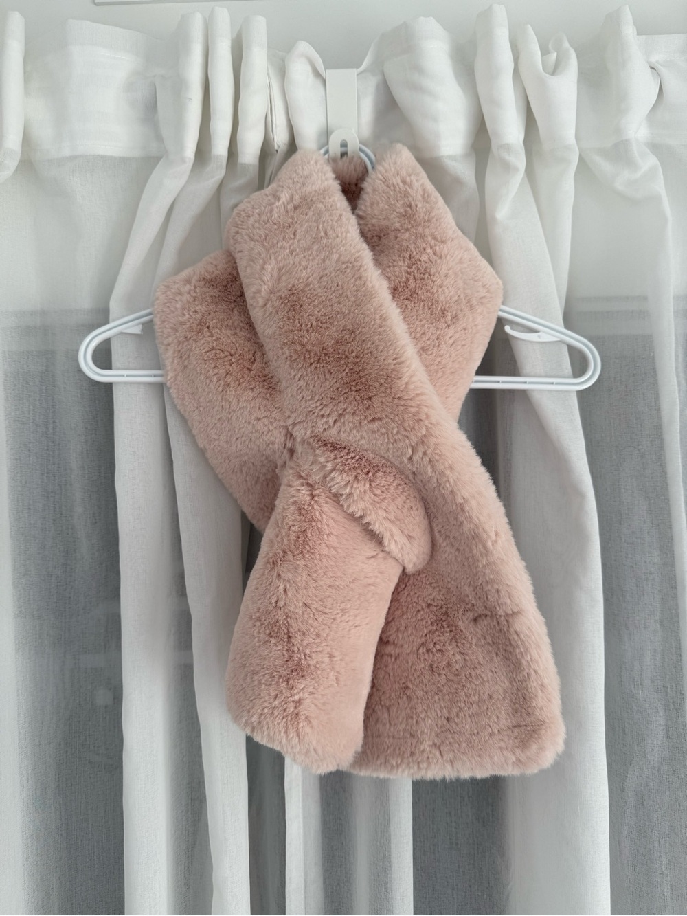 Plush Faux Fur Slip-Through Scarf in tan